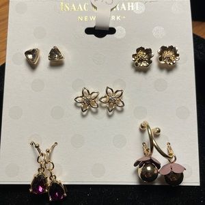 Set of 5 pairs of earrings. Triangle, flowers and tear shape. Super cute as gift
